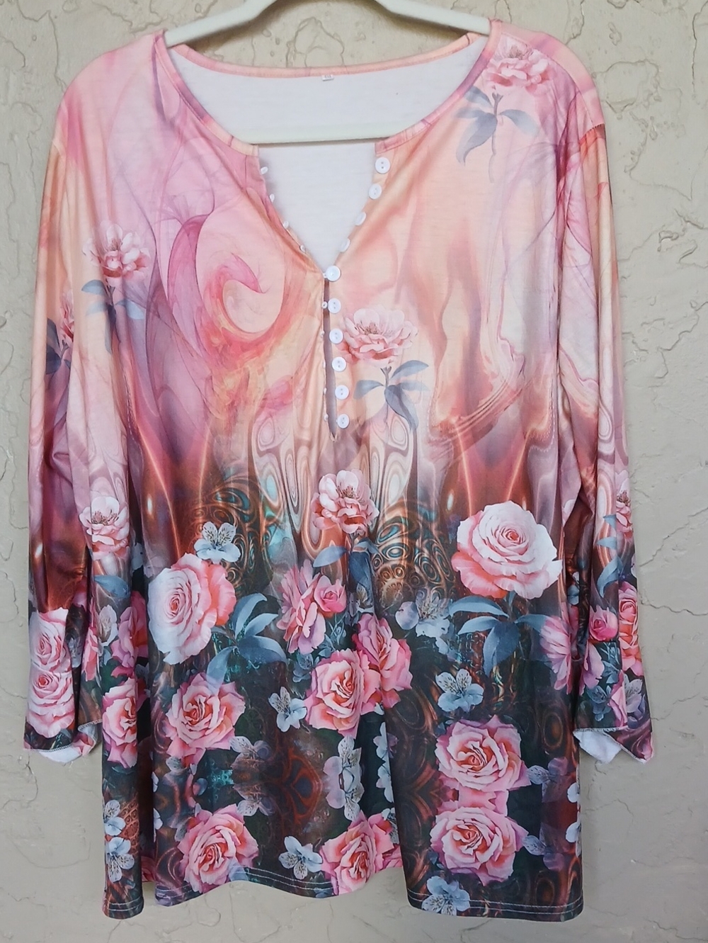 Women's Pink Floral Button-Detail Tunic Top